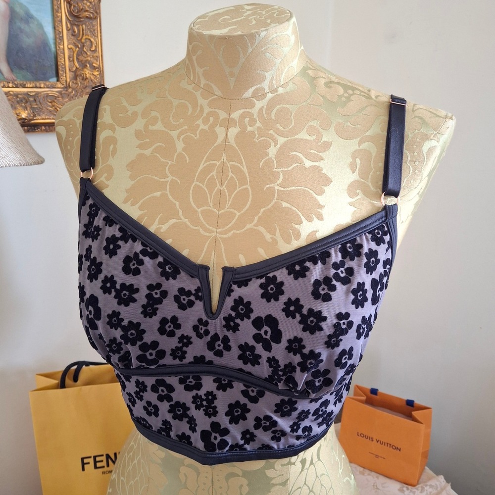 Victorias Secret PINK Gray Purple Black Floral Velvet Bralette Large WhimsyGoth